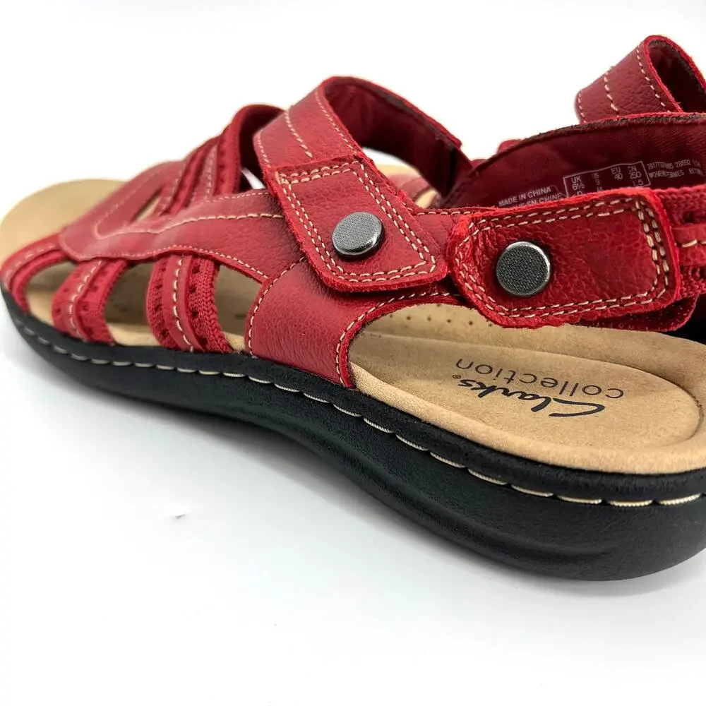 Clarks Womens Laurieann Erin Red Leather Sandals Size 9